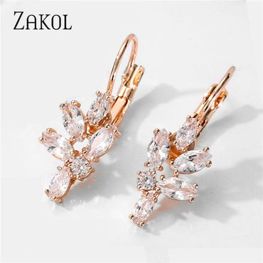 ZAKOL Fashion Rose Gold Color Hoop Earrings Flower Cluster Clear Crystal Zirconia Earring for Women Jewelry Brincos FSEP609ơ' yuhuv test3333 yuhuv testkk.