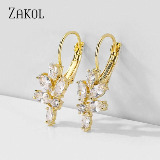 ZAKOL Fashion Rose Gold Color Hoop Earrings Flower Cluster Clear Crystal Zirconia Earring for Women Jewelry Brincos FSEP609 yuhuv test  yuhuv test022.