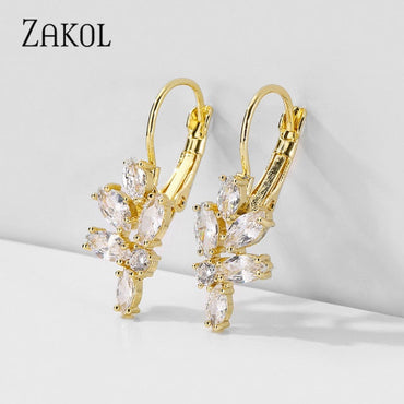 ZAKOL Fashion Rose Gold Color Hoop Earrings Flower Cluster Clear Crystal Zirconia Earring for Women Jewelry Brincos FSEP609ơ' yuhuv test3333 yuhuv testkk.