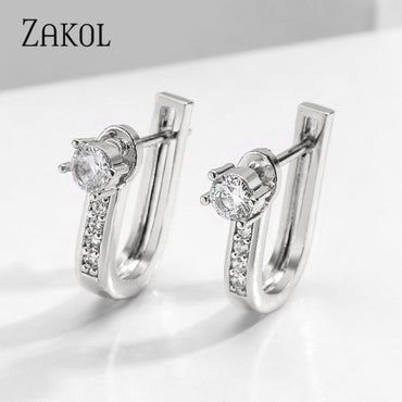 ZAKOL Fashion Rose Gold Color Hoop Earrings Flower Cluster Clear Crystal Zirconia Earring for Women Jewelry Brincos FSEP609 yuhuv test  yuhuv test022.