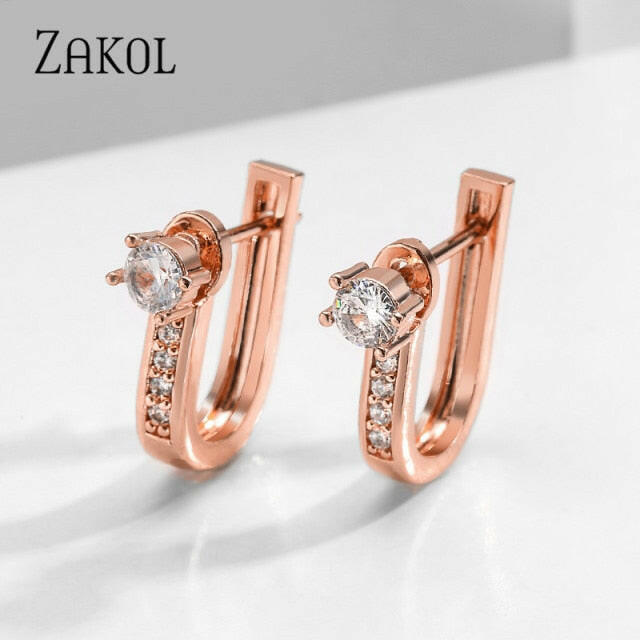 ZAKOL Fashion Rose Gold Color Hoop Earrings Flower Cluster Clear Crystal Zirconia Earring for Women Jewelry Brincos FSEP609 yuhuv test  yuhuv test022.