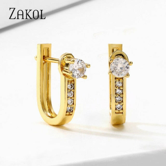 ZAKOL Fashion Rose Gold Color Hoop Earrings Flower Cluster Clear Crystal Zirconia Earring for Women Jewelry Brincos FSEP609 yuhuv test  yuhuv test022.