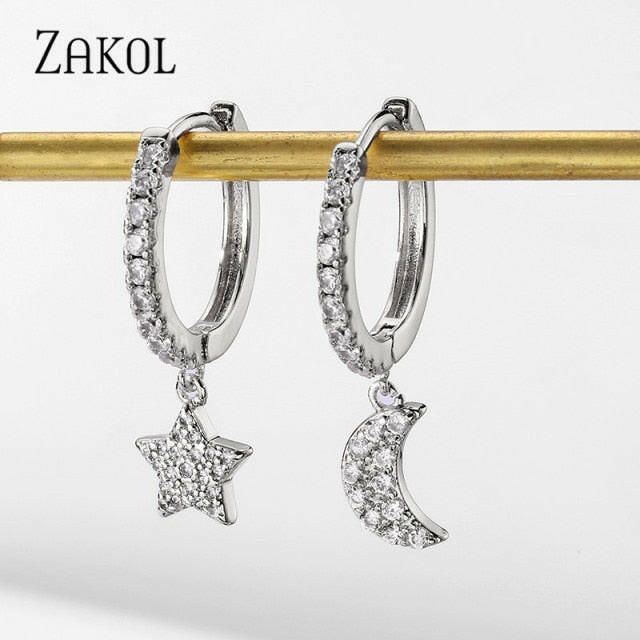 ZAKOL Fashion Rose Gold Color Hoop Earrings Flower Cluster Clear Crystal Zirconia Earring for Women Jewelry Brincos FSEP609 yuhuv test  yuhuv test022.