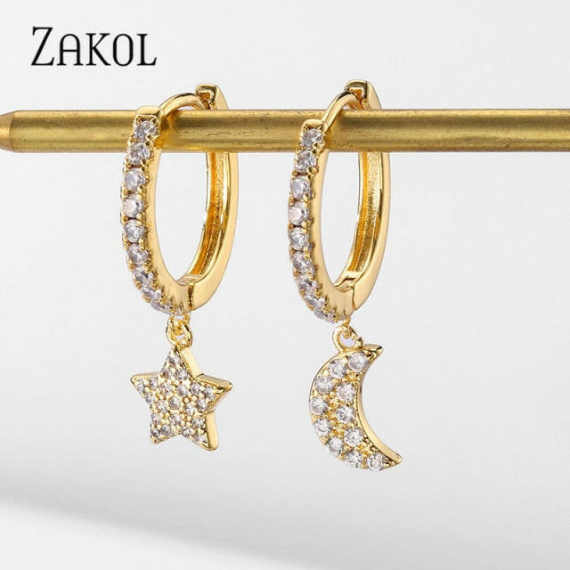 ZAKOL Fashion Rose Gold Color Hoop Earrings Flower Cluster Clear Crystal Zirconia Earring for Women Jewelry Brincos FSEP609 yuhuv test  yuhuv test022.