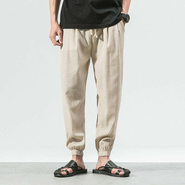 Chinese Style Harem Jogger Pants Men Cotton Linen Sweatpants Trousers Men Casual Lightweight Spring Summer Men Joggers yuhuv test  yuhuv test022.