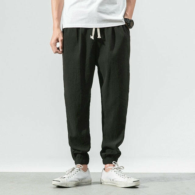 Chinese Style Harem Jogger Pants Men Cotton Linen Sweatpants Trousers Men Casual Lightweight Spring Summer Men Joggers yuhuv test  yuhuv test022.