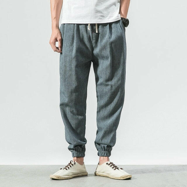 Chinese Style Harem Jogger Pants Men Cotton Linen Sweatpants Trousers Men Casual Lightweight Spring Summer Men Joggers yuhuv test  yuhuv test022.